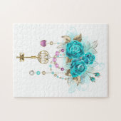 Turquoise-Rozen met Keys Legpuzzel (Horizontaal)