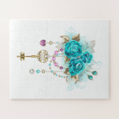 Turquoise-Rozen met Keys Legpuzzel (Horizontaal)