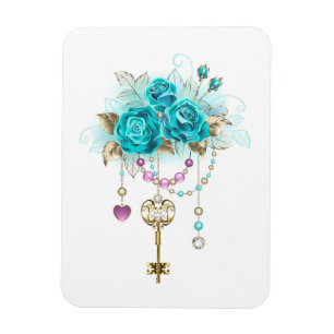 Turquoise-Rozen met Keys Magneet