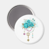 Turquoise-Rozen met Keys Magneet (Voorkant / Achterkant)