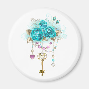 Turquoise-Rozen met Keys Magneet