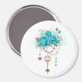 Turquoise-Rozen met Keys Magneet (Voorkant / Achterkant)