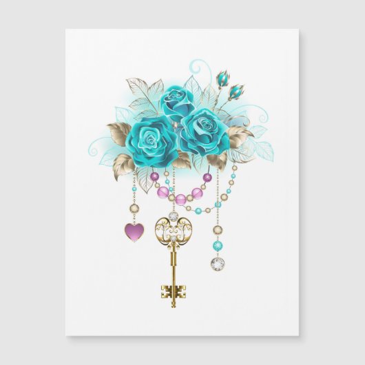 Turquoise-Rozen met Keys Magnetische Uitnodiging (Voorkant)