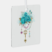 Turquoise-Rozen met Keys Metalen Ornament (Voorkant Rechts)