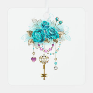 Turquoise-Rozen met Keys Metalen Ornament