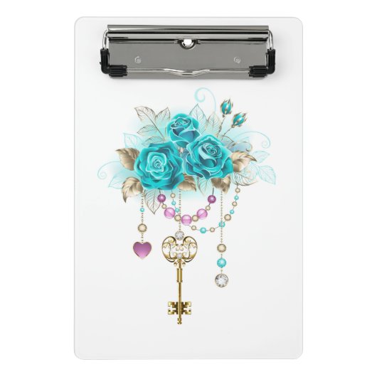 Turquoise-Rozen met Keys Mini Klembord (Voorkant)