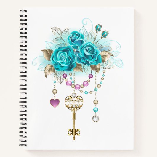 Turquoise-Rozen met Keys Notitieboek (Voorkant)