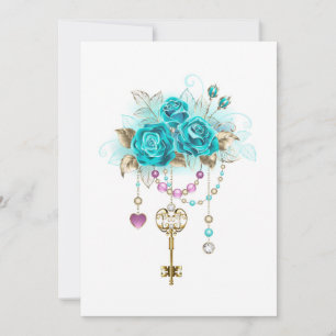 Turquoise-Rozen met Keys Notitiekaartje