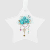 Turquoise-Rozen met Keys Ornament (achterkant)