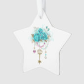 Turquoise-Rozen met Keys Ornament (voorkant)