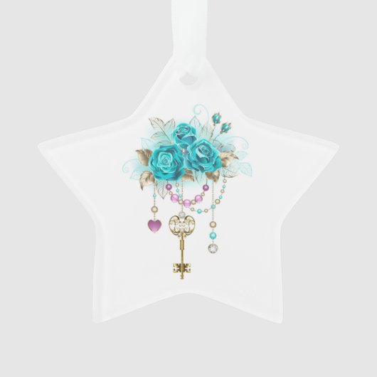 Turquoise-Rozen met Keys Ornament (voorkant)