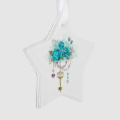 Turquoise-Rozen met Keys Ornament (voorkant)