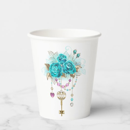 Turquoise-Rozen met Keys Papieren Bekers (Voorkant)