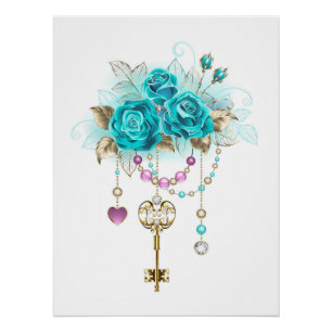 Turquoise-Rozen met Keys Perfect Poster