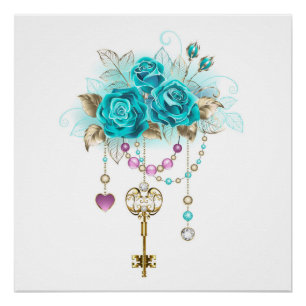 Turquoise-Rozen met Keys Perfect Poster