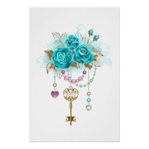 Turquoise-Rozen met Keys Perfect Poster