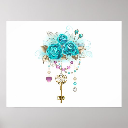Turquoise-Rozen met Keys Poster (Voorkant)