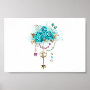 Turquoise-Rozen met Keys Poster