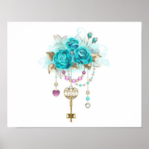 Turquoise-Rozen met Keys Poster