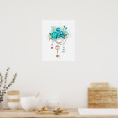Turquoise-Rozen met Keys Poster (Keuken)