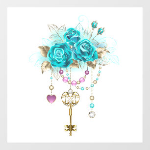 Turquoise-Rozen met Keys Raamsticker