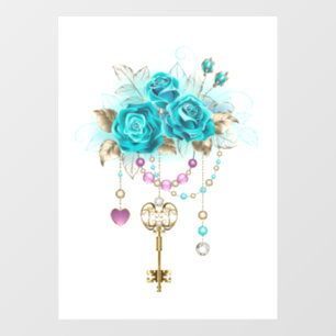 Turquoise-Rozen met Keys Raamsticker