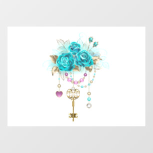 Turquoise-Rozen met Keys Raamsticker