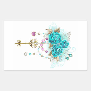 Turquoise-Rozen met Keys Rechthoekige Sticker