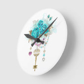 Turquoise-Rozen met Keys Ronde Klok (Hoek)