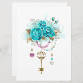 Turquoise-Rozen met Keys Save The Date (Voorkant / Achterkant)