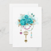 Turquoise-Rozen met Keys Save The Date (Voorkant / Achterkant)