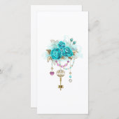 Turquoise-Rozen met Keys Save The Date (Voorkant / Achterkant)