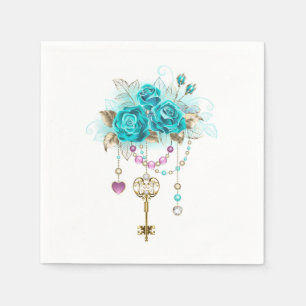 Turquoise-Rozen met Keys Servet
