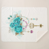Turquoise-Rozen met Keys Sherpa Deken (Voorkant (horizontaal))