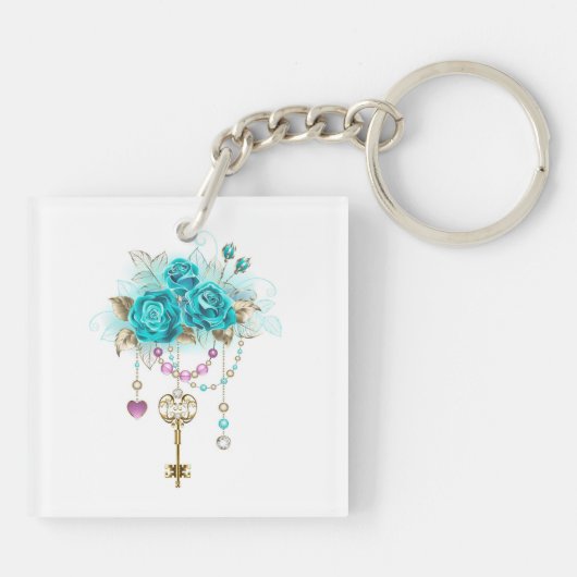 Turquoise-Rozen met Keys Sleutelhanger (Achterkant)