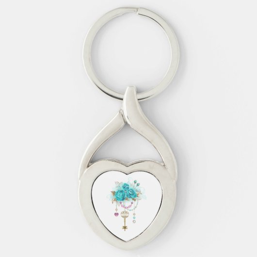 Turquoise-Rozen met Keys Sleutelhanger (Voorkant)