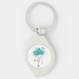 Turquoise-Rozen met Keys Sleutelhanger