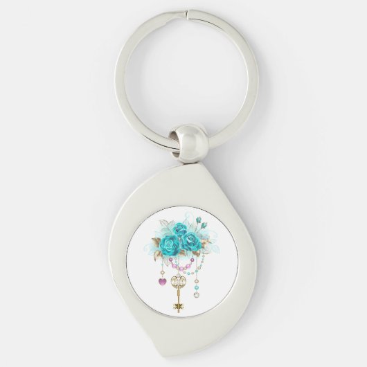 Turquoise-Rozen met Keys Sleutelhanger (Voorkant)