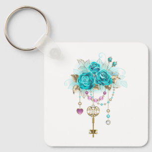 Turquoise-Rozen met Keys Sleutelhanger