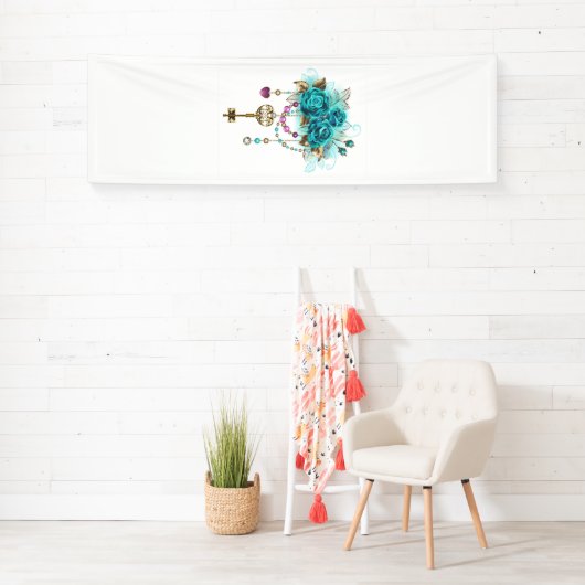 Turquoise-Rozen met Keys Spandoek (Insitu)
