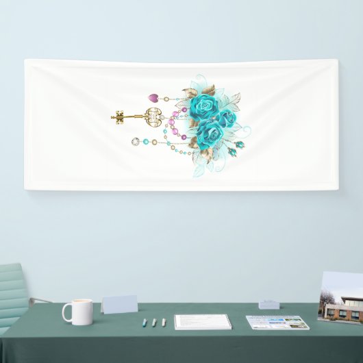 Turquoise-Rozen met Keys Spandoek (Beurs)