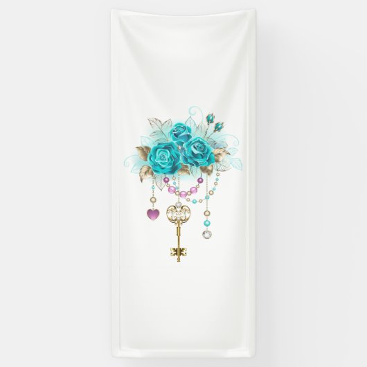 Turquoise-Rozen met Keys Spandoek (Verticaal)