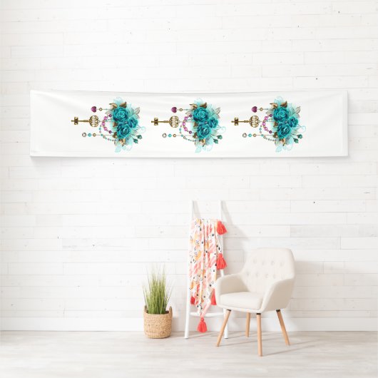 Turquoise-Rozen met Keys Spandoek (Insitu)