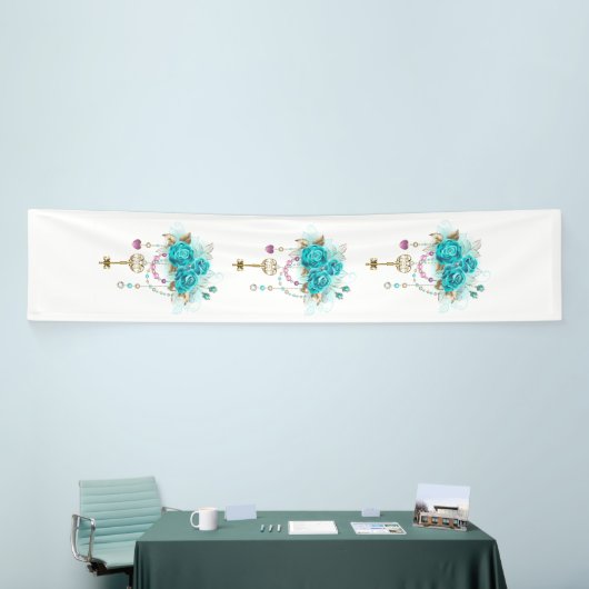 Turquoise-Rozen met Keys Spandoek (Beurs)
