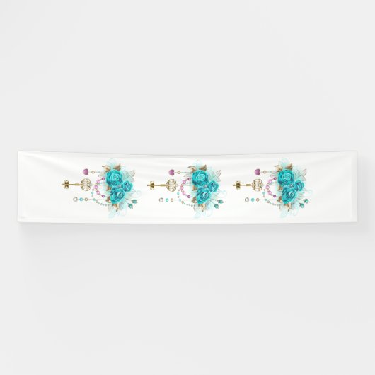 Turquoise-Rozen met Keys Spandoek (Horizontaal)