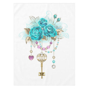 Turquoise-Rozen met Keys Tafelkleed