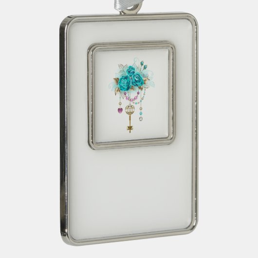 Turquoise-Rozen met Keys Verzilverd Kader Ornament (Rechts)