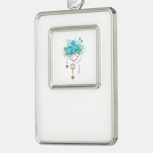 Turquoise-Rozen met Keys Verzilverd Kader Ornament (Links)