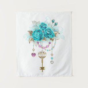 Turquoise-Rozen met Keys Wandkleed