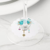 Turquoise-Rozen met Keys Wijnglaslabel (Dichtbij)